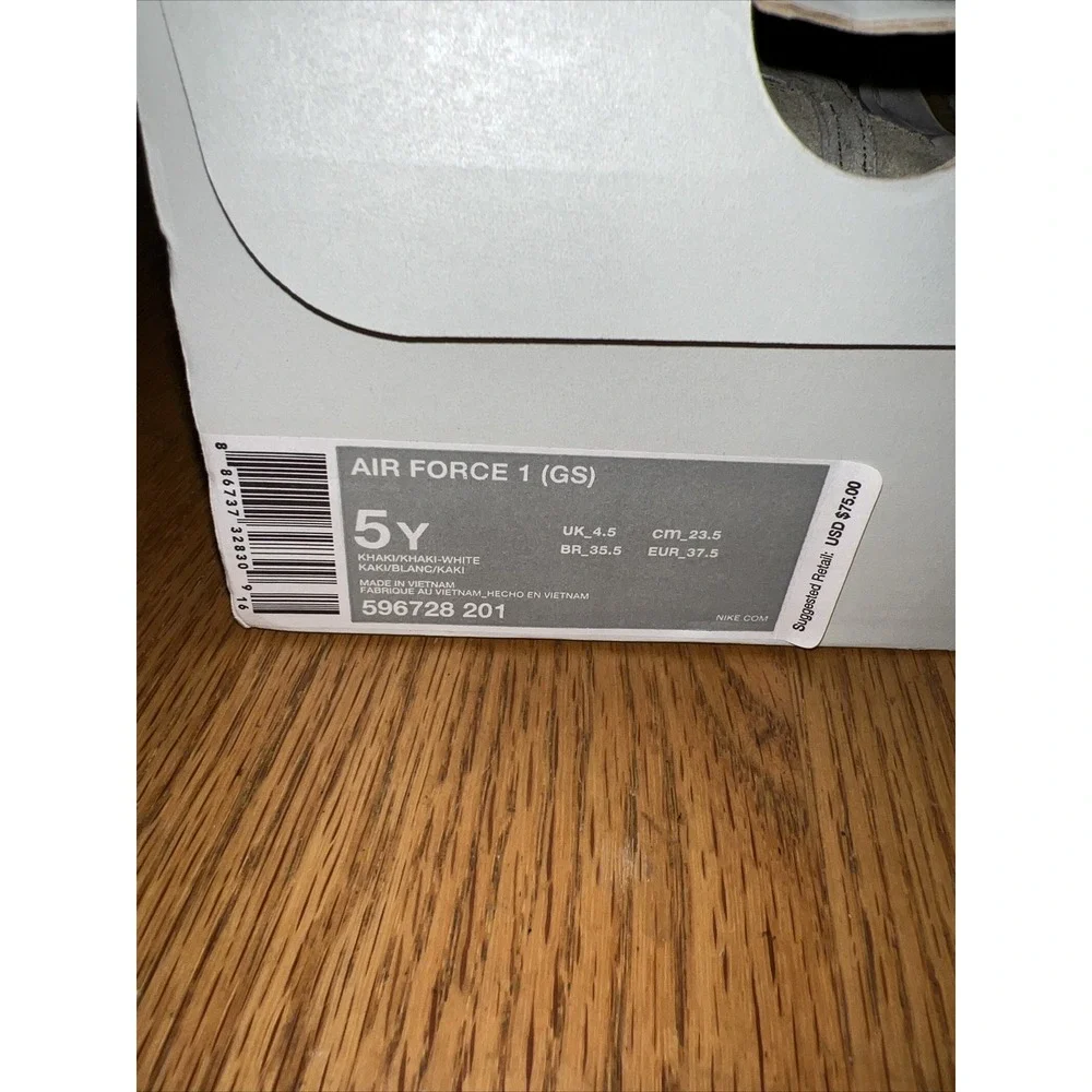 Nike Air Force 1 GS‎ Khaki White Gum Low Top Sneakers 596728-201 Kids Size 5Y